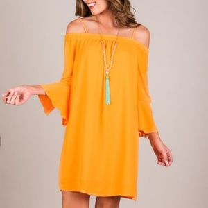 Tangerine Off the Shoulder Dress